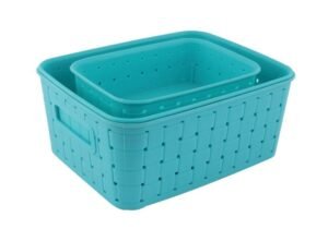 Storage Baskets Set – Food-Grade Plastic, Sky Blue | Organivo