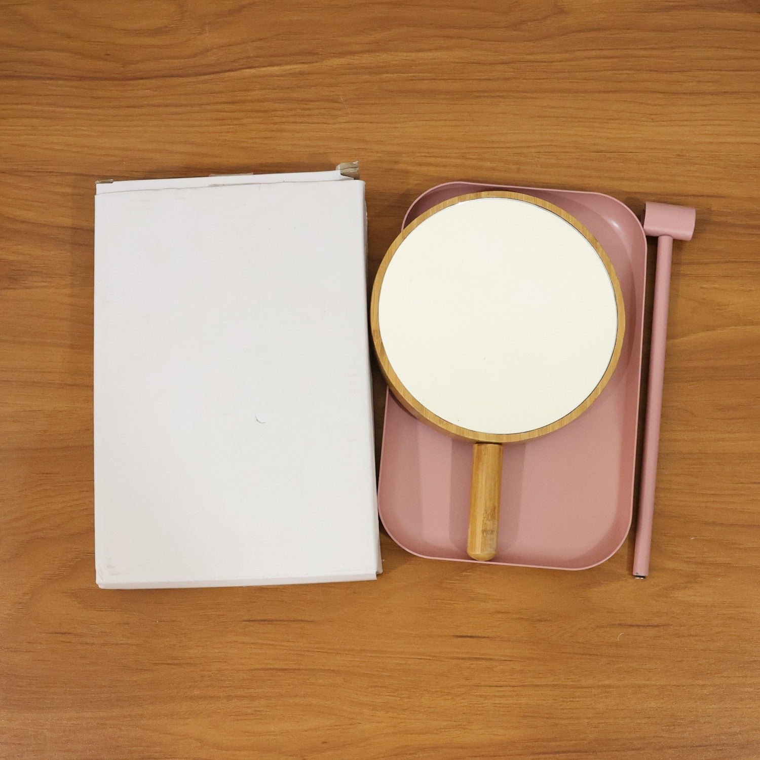 Tabletop Makeup Mirror – Modern Round Frame with Wooden Finish