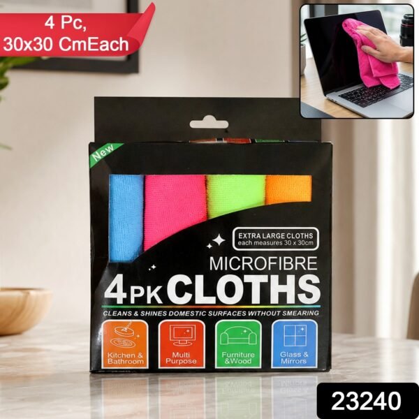 Microfibre Cleaning Cloth Set 30x30 cm for Home Kitchen and Glass (4 Pc Set)