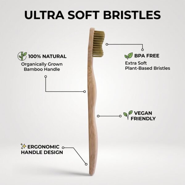Soft Bristle Bamboo Toothbrush, Eco-Friendly Wooden Toothbrush with Green Bristles (1 Pc)