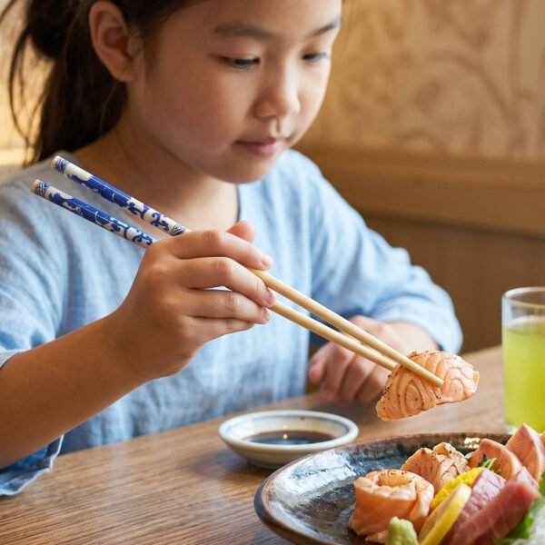 Reusable Bamboo Chopsticks with Blue Chinese Print Design (2 Pc)