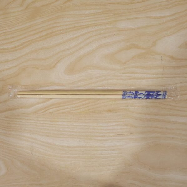 Reusable Bamboo Chopsticks with Blue Chinese Print Design (2 Pc)
