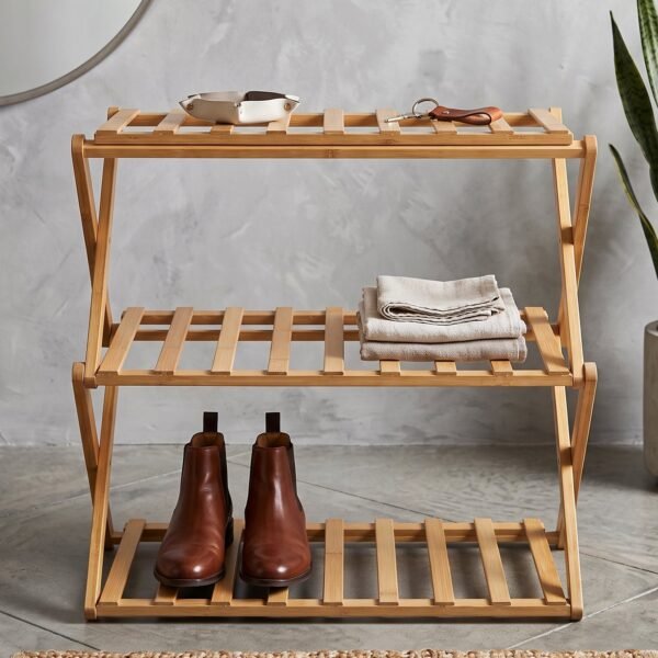 3 Layer Foldable Bamboo Shoe Rack Multi-Purpose Storage Shelf (1 Set)