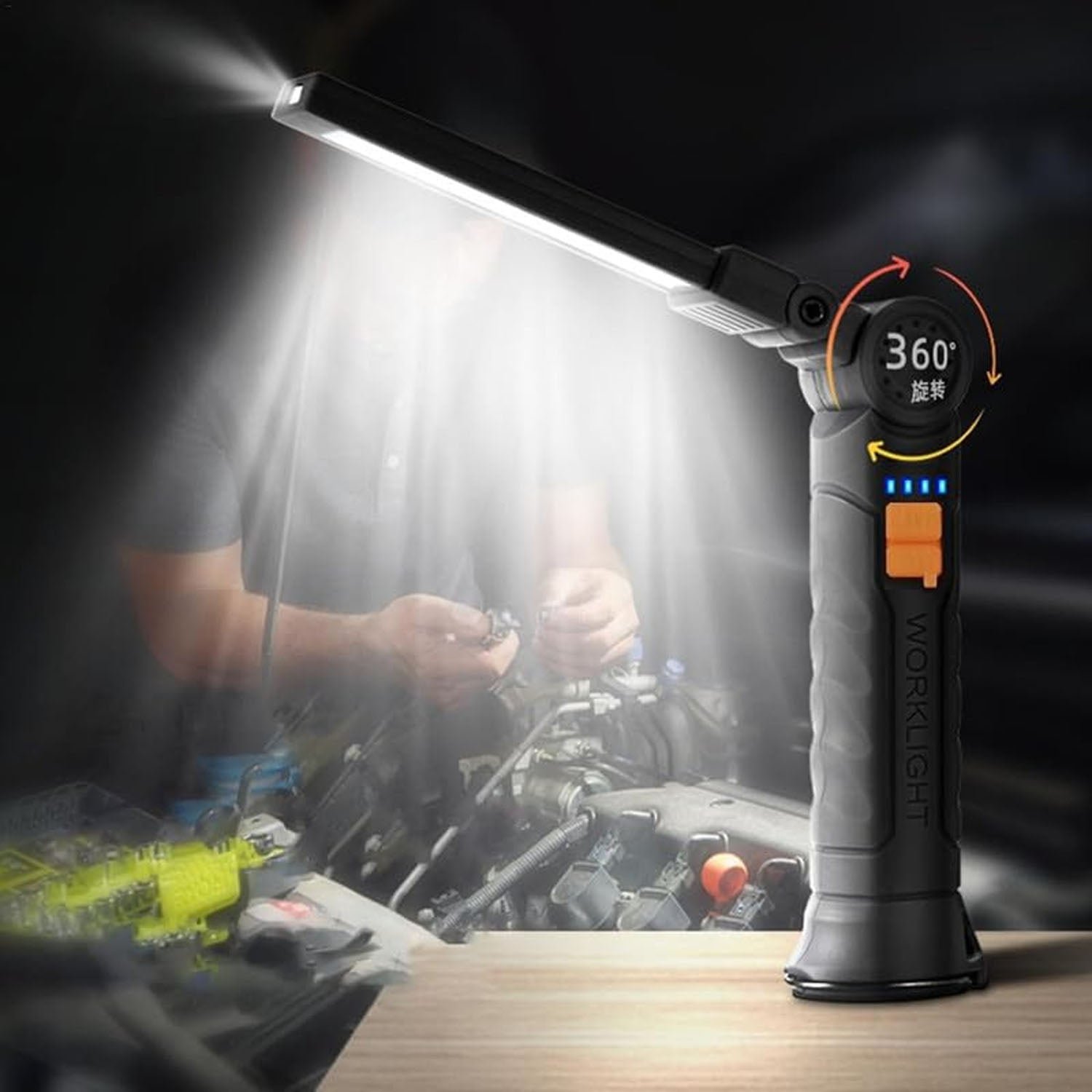 Rechargeable LED Work Light – Compact with Adjustable Arm & Magnetic Base