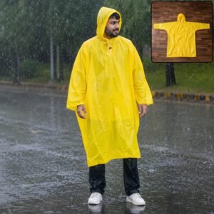 Reusable Waterproof Raincoat – Hooded Long Yellow Rain Poncho