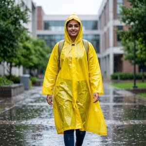 Reusable Waterproof Raincoat – Hooded Long Yellow Rain Poncho