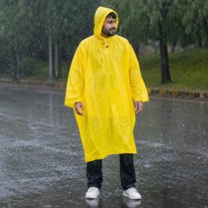 Reusable Waterproof Raincoat – Hooded Long Yellow Rain Poncho