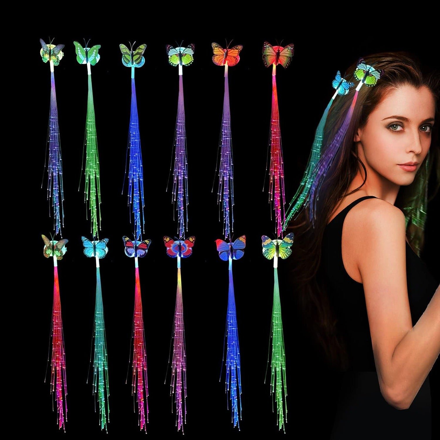 LED Butterfly Hair Braid Clip – Light-Up Party Accessory