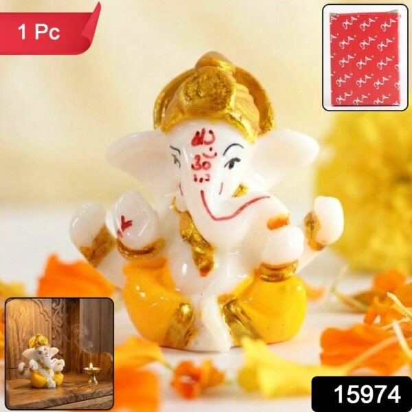 Lord Ganesha Decorative Idol – Mini Murti with Golden Crown