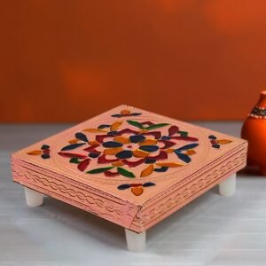 Meenakari Puja Chowki – Handcrafted Wooden Bajot Set | VoltDesk