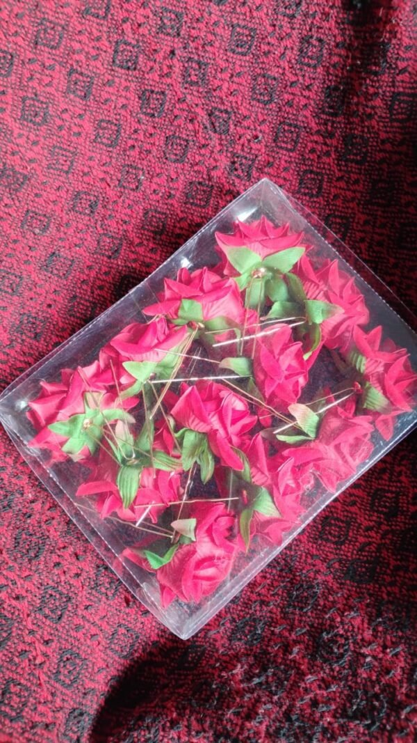 Red Rose Hair Clip – 12 Pc Bridal Flower Pins for Women | Calm & Curl