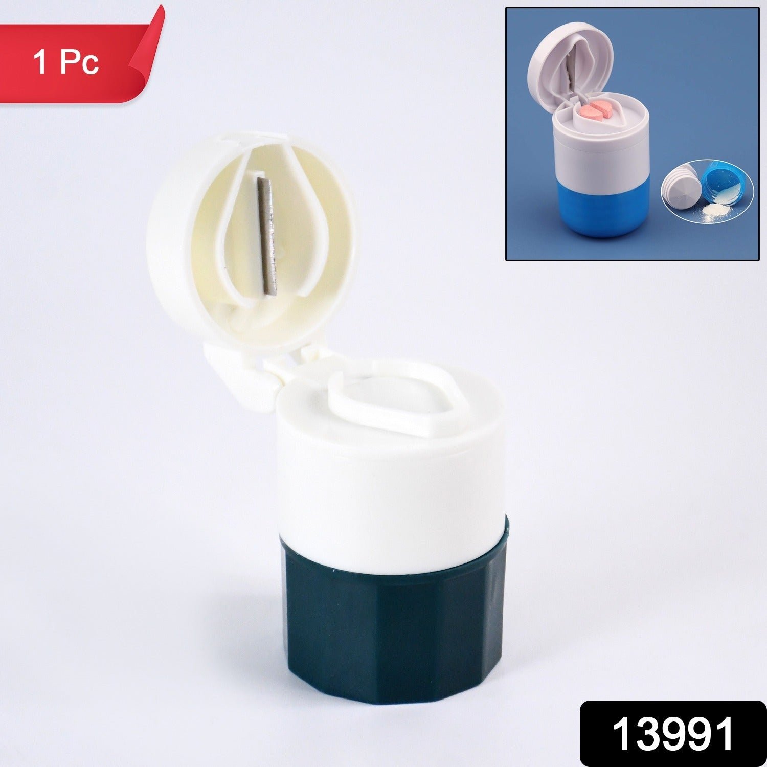 Pill Crusher 4-in-1 with Grinder, Cutter & Water Cup – Compact & Portable