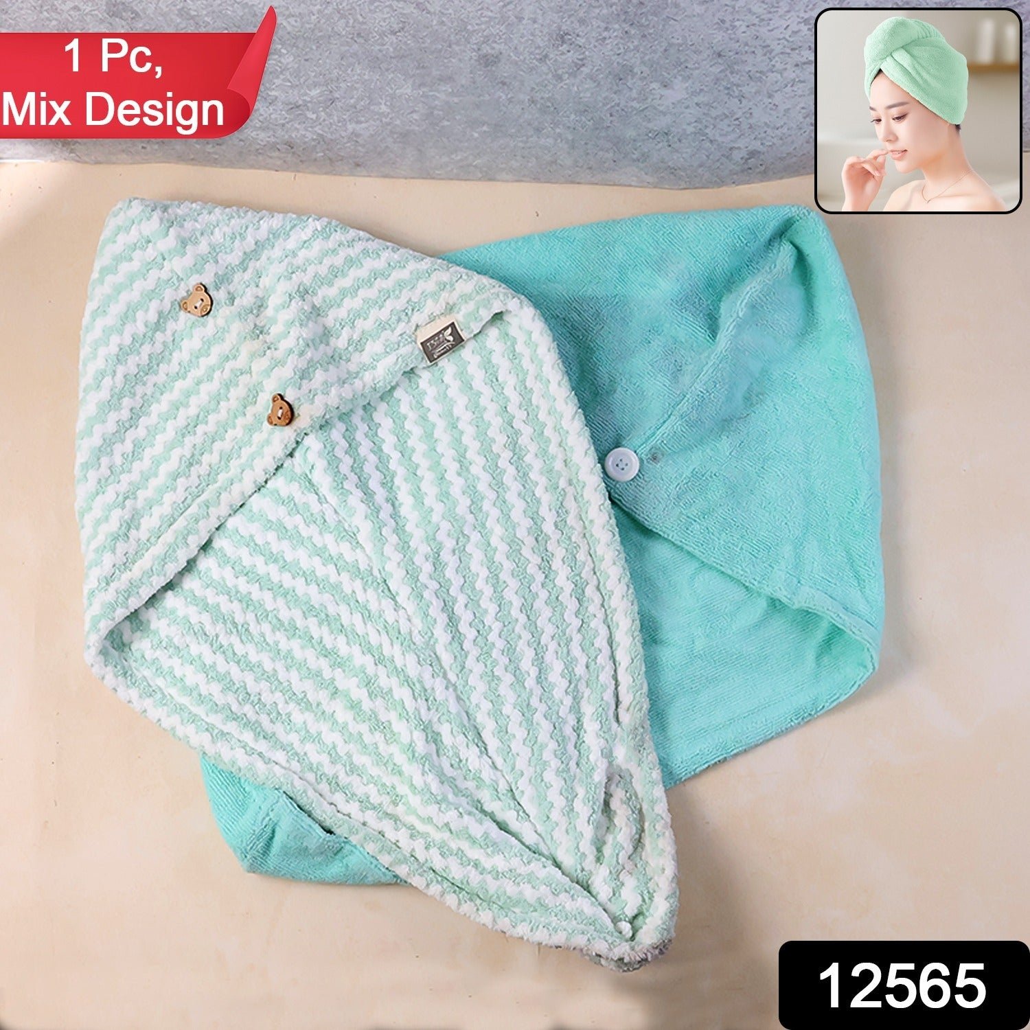 Microfiber Hair Drying Towel Wrap – Quick Absorbent Turban with Button Lock