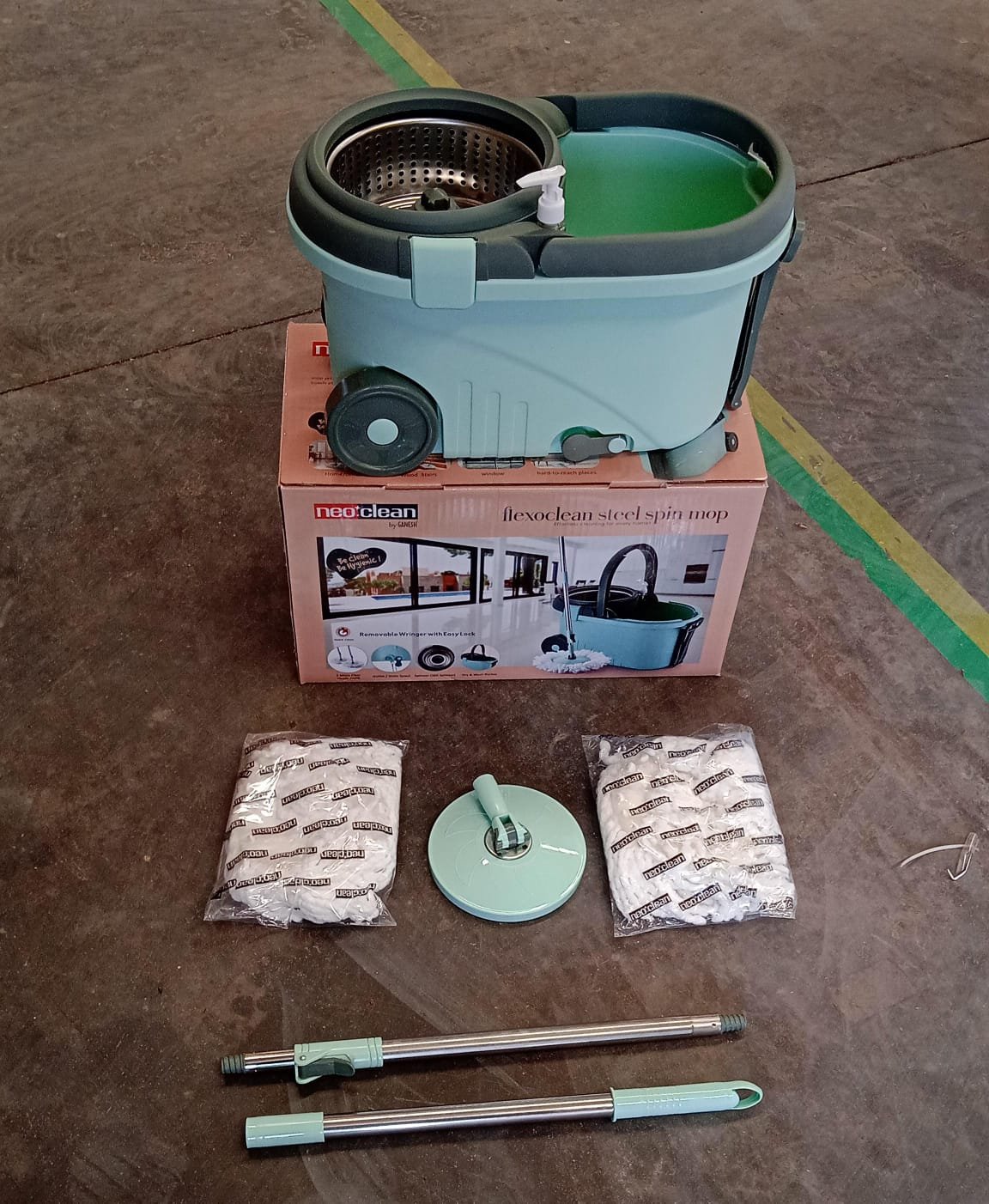 Spin Mop with Bucket – Steel Spin & Microfiber Heads | Ganesh