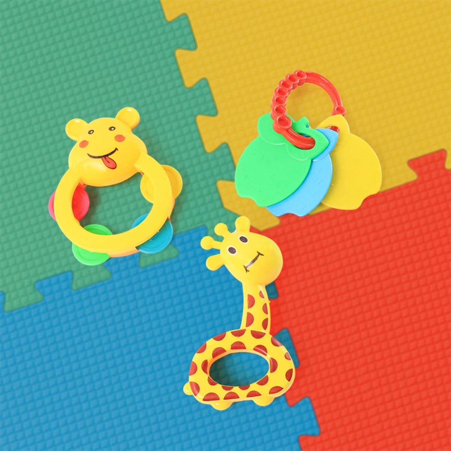 Baby Rattle Set – 3-Piece Colorful Animal Shape Teething Toys