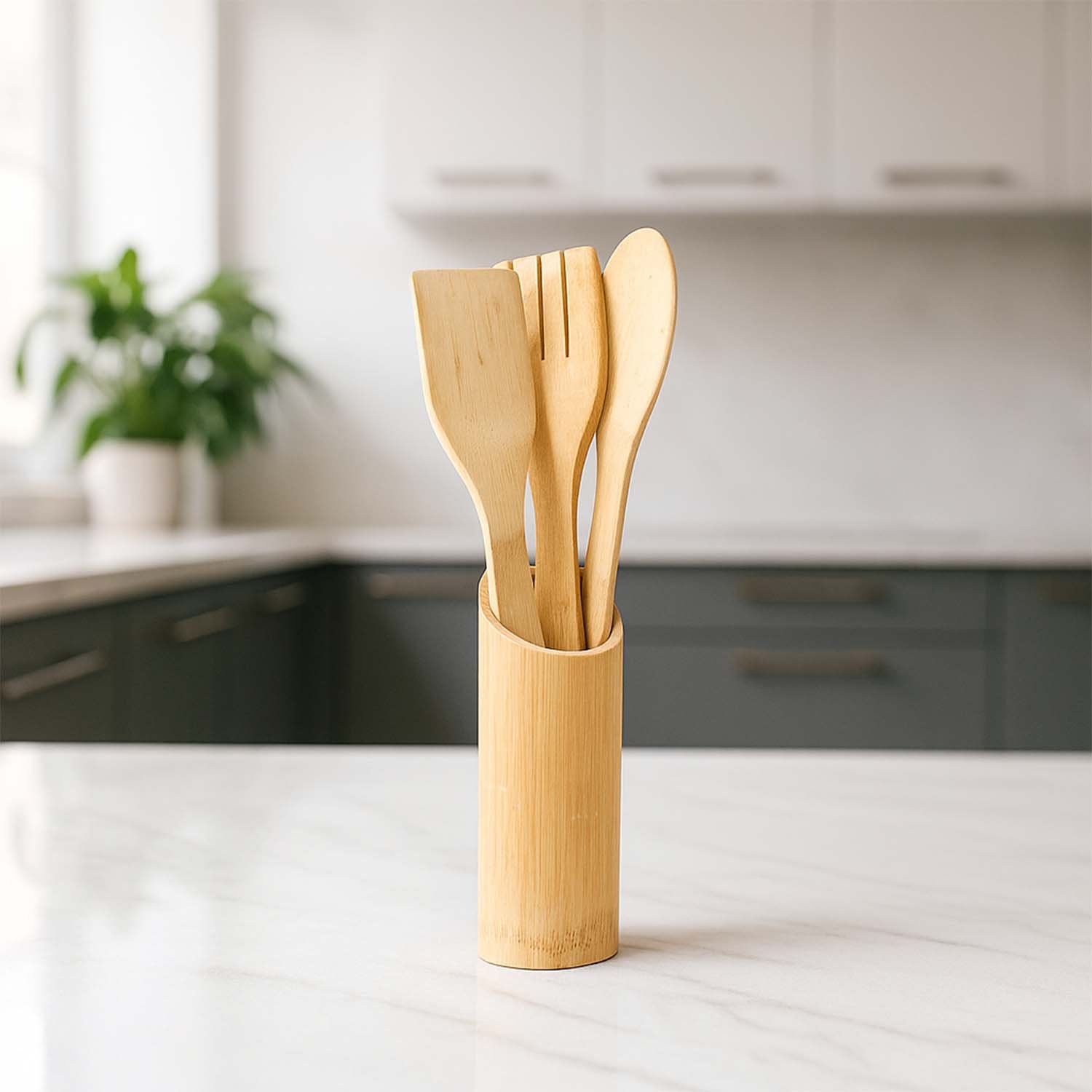 Bamboo Spatula Set – Eco-Friendly 4 Pc Cooking Utensils with Holder