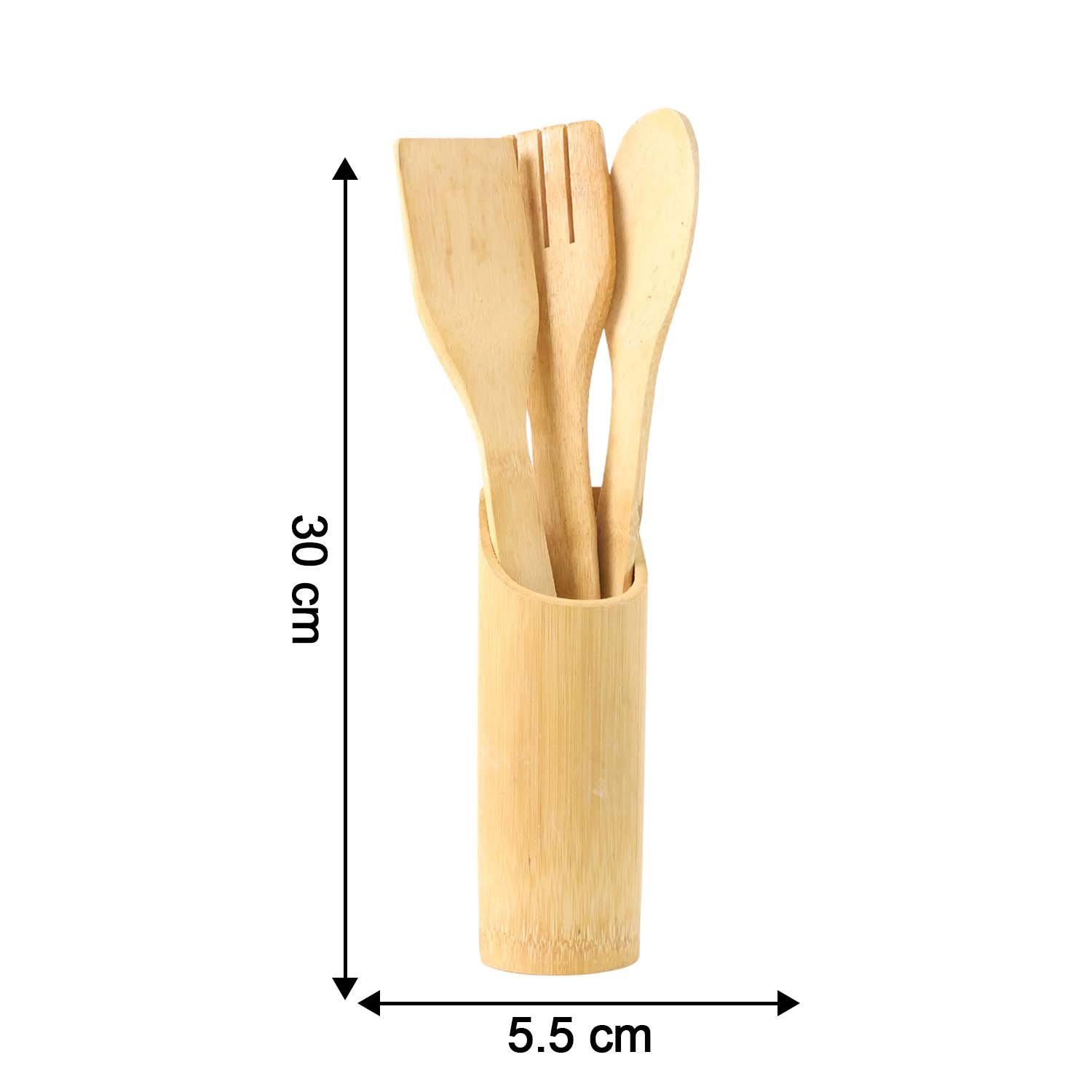 Bamboo Spatula Set – Eco-Friendly 4 Pc Cooking Utensils with Holder