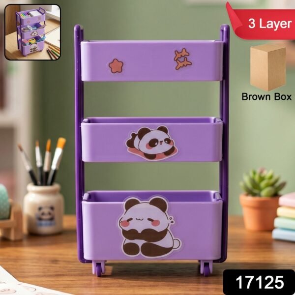 Mini Storage Trolley – 3-Tier Desk Organizer with Wheels for Kids and Office
