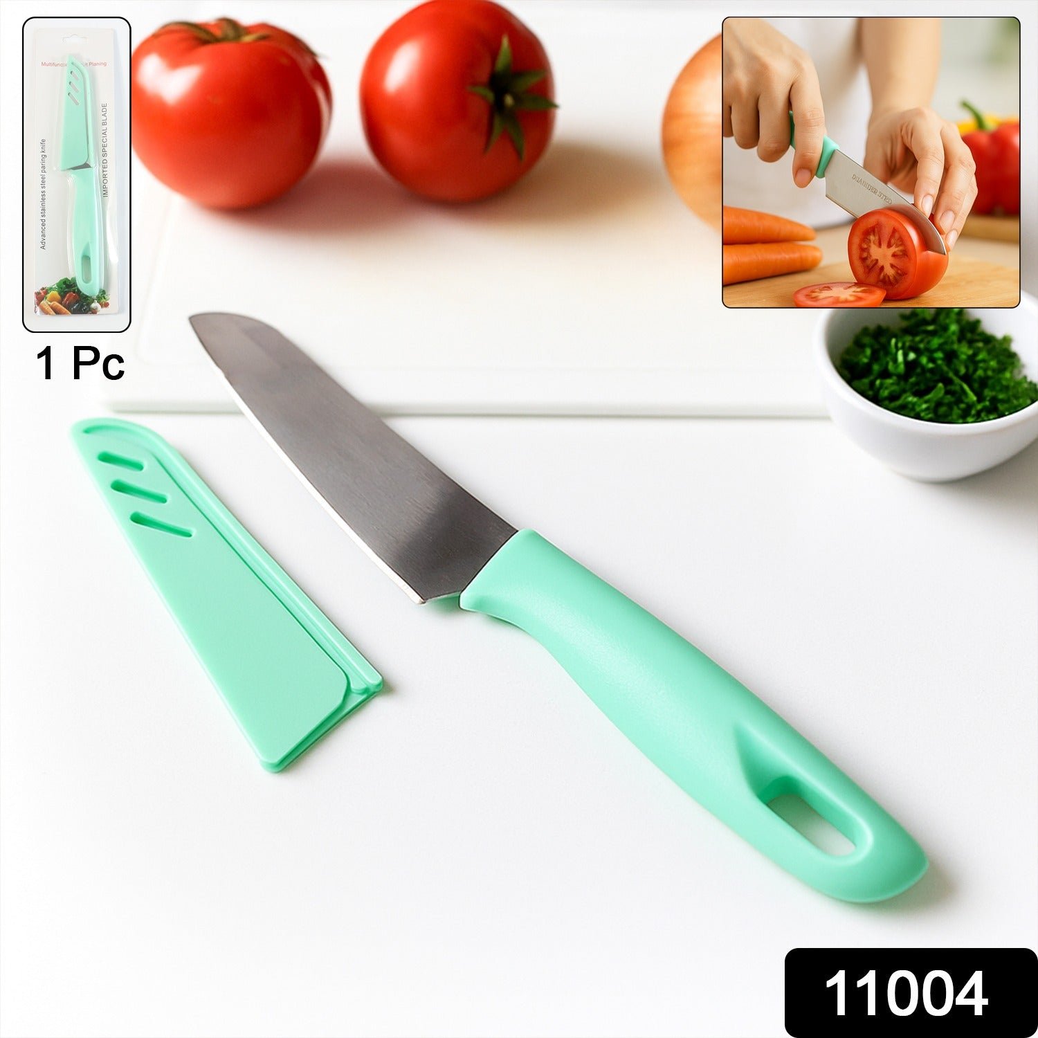 Stainless Steel Kitchen Knife – Ergonomic Soft Grip & Protective Cover