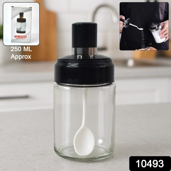 Glass Storage Jar with Built-In Spoon – Airtight 250ml Container