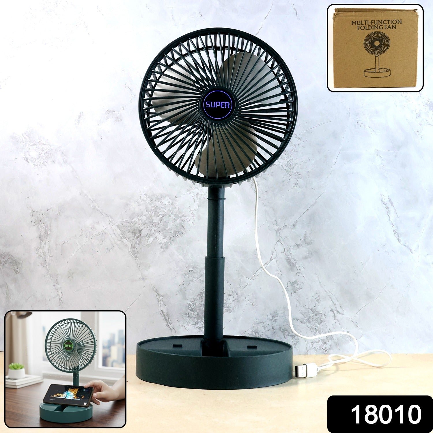 USB Folding Fan – Portable Desk Fan with Adjustable Speed & Phone Holder