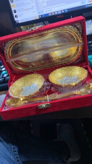 Gold Silver Plated Tray Set – Brass with Bowls & Spoons | Lunchie Bunchie