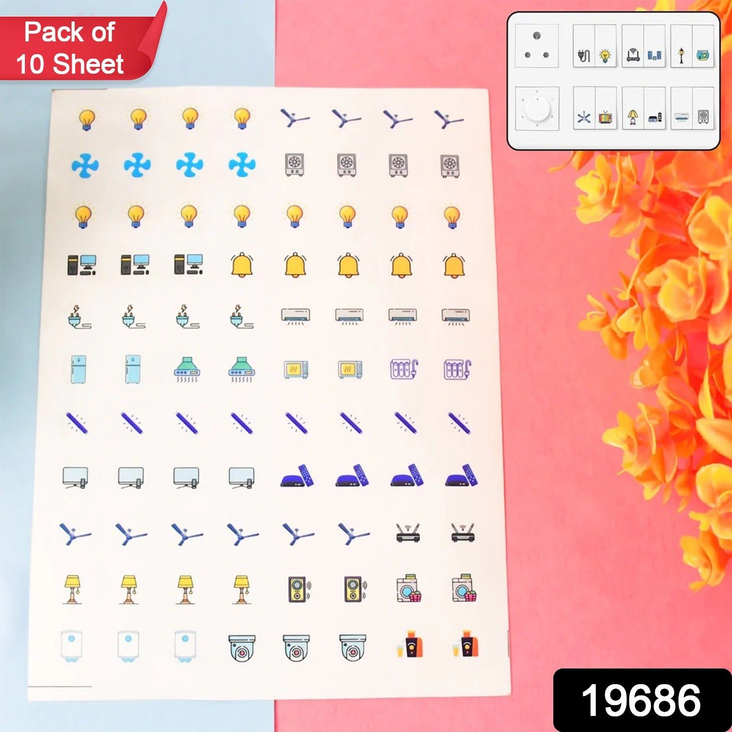 Smart Switch Icon Stickers – Pack of 10 Sheets with Appliance Icons