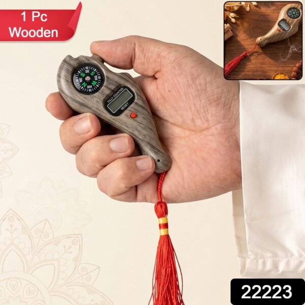 Wooden Digital Tasbih Counter Handheld LCD Mantra Jaap Counter with Compass (1 Pc)