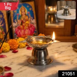 Sunflower Diya Stand – Big Stainless Steel Oil Lamp Holder