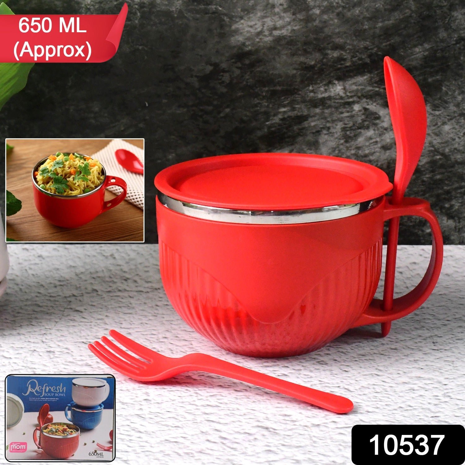 Insulated Soup Bowl 650ml with Lid Handle and Cutlery Set
