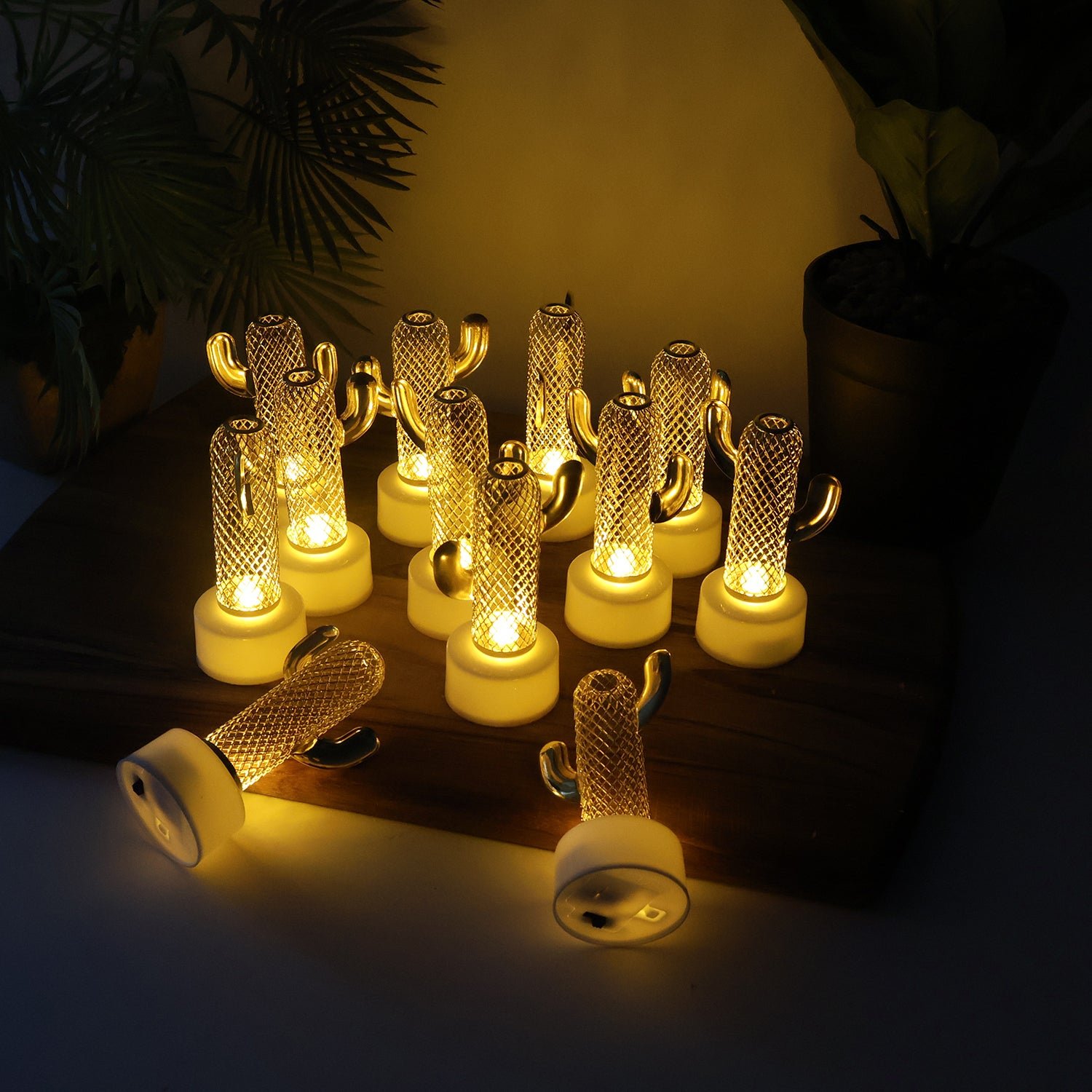 Cactus Shaped Flameless LED Candles – Set of 12 Safe Décor Lights