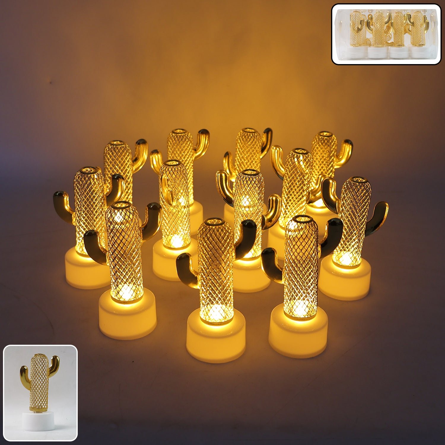 Cactus Shaped Flameless LED Candles – Set of 12 Safe Décor Lights
