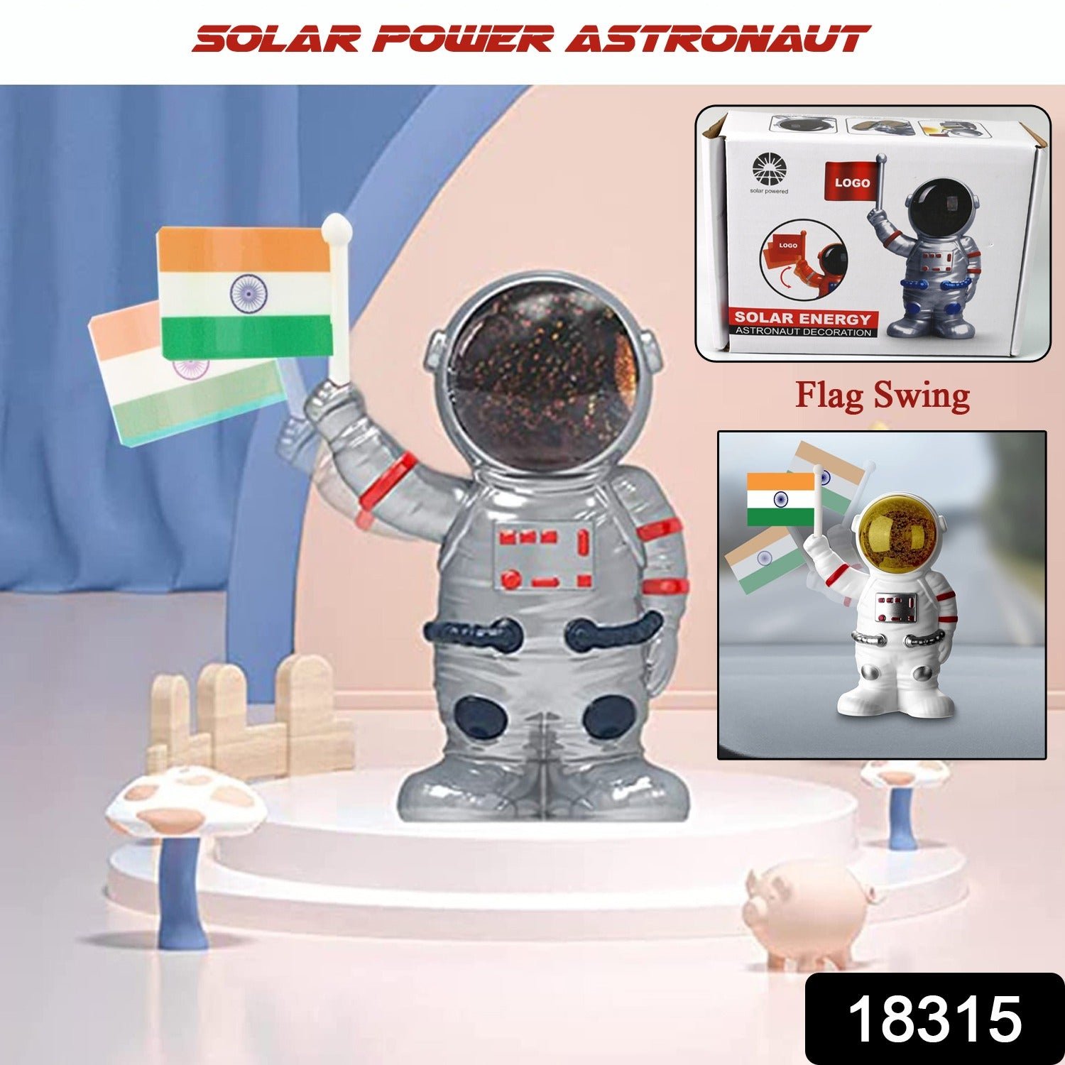 Solar Power Astronaut Ornament – Indian Flag Car Dashboard Décor