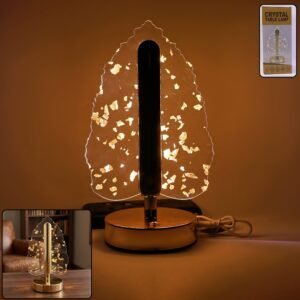 Golden Crystal Leaf LED Table Lamp – USB Charging & Warm Light
