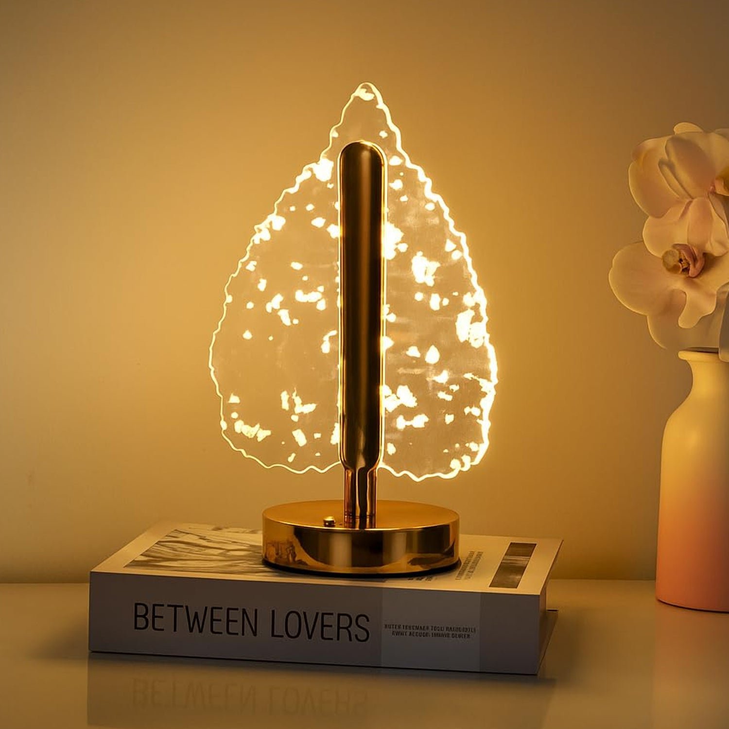 Golden Crystal Leaf LED Table Lamp – USB Charging & Warm Light
