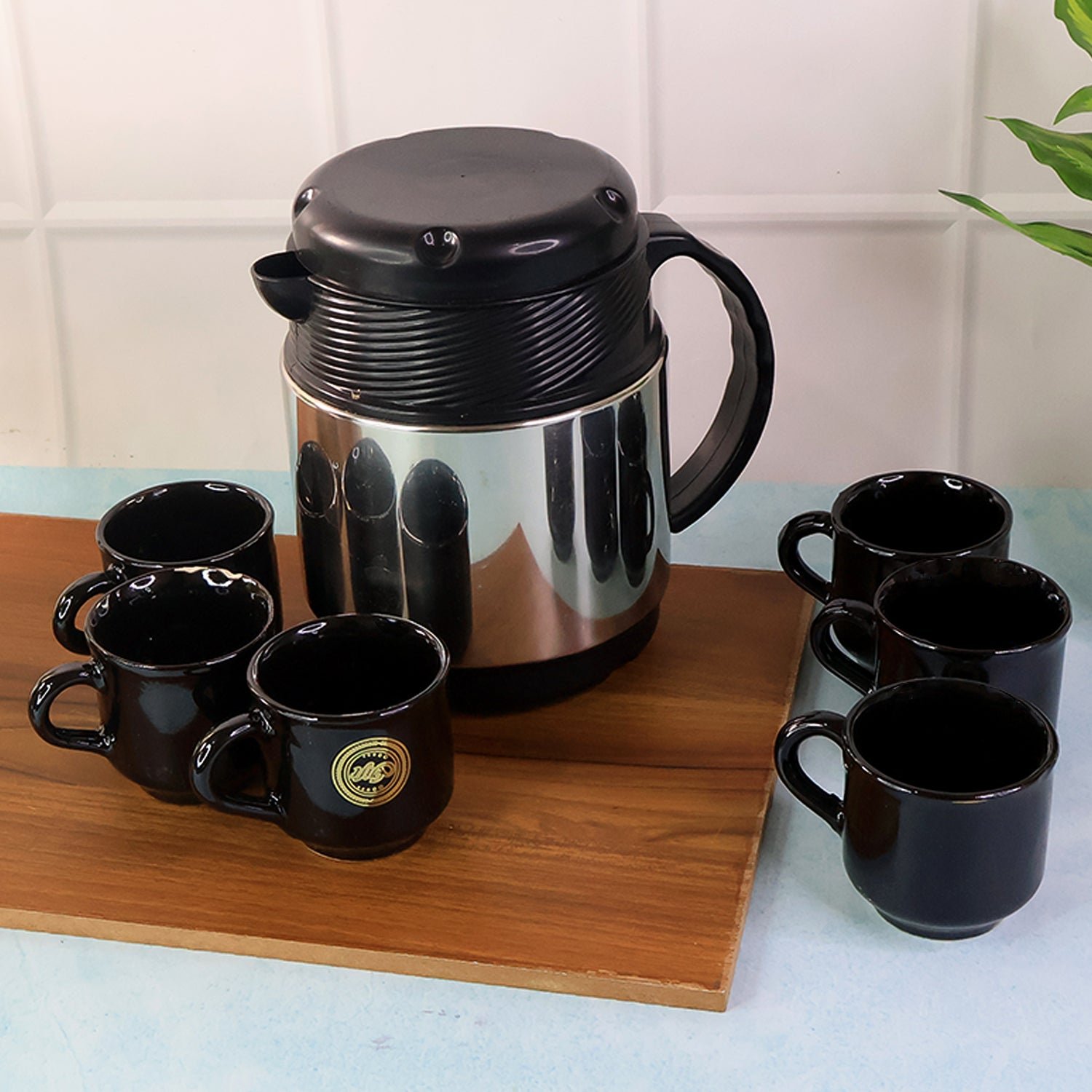 Insulated Thermos Flask with 6 Ceramic Cups – Keeps Drinks Hot