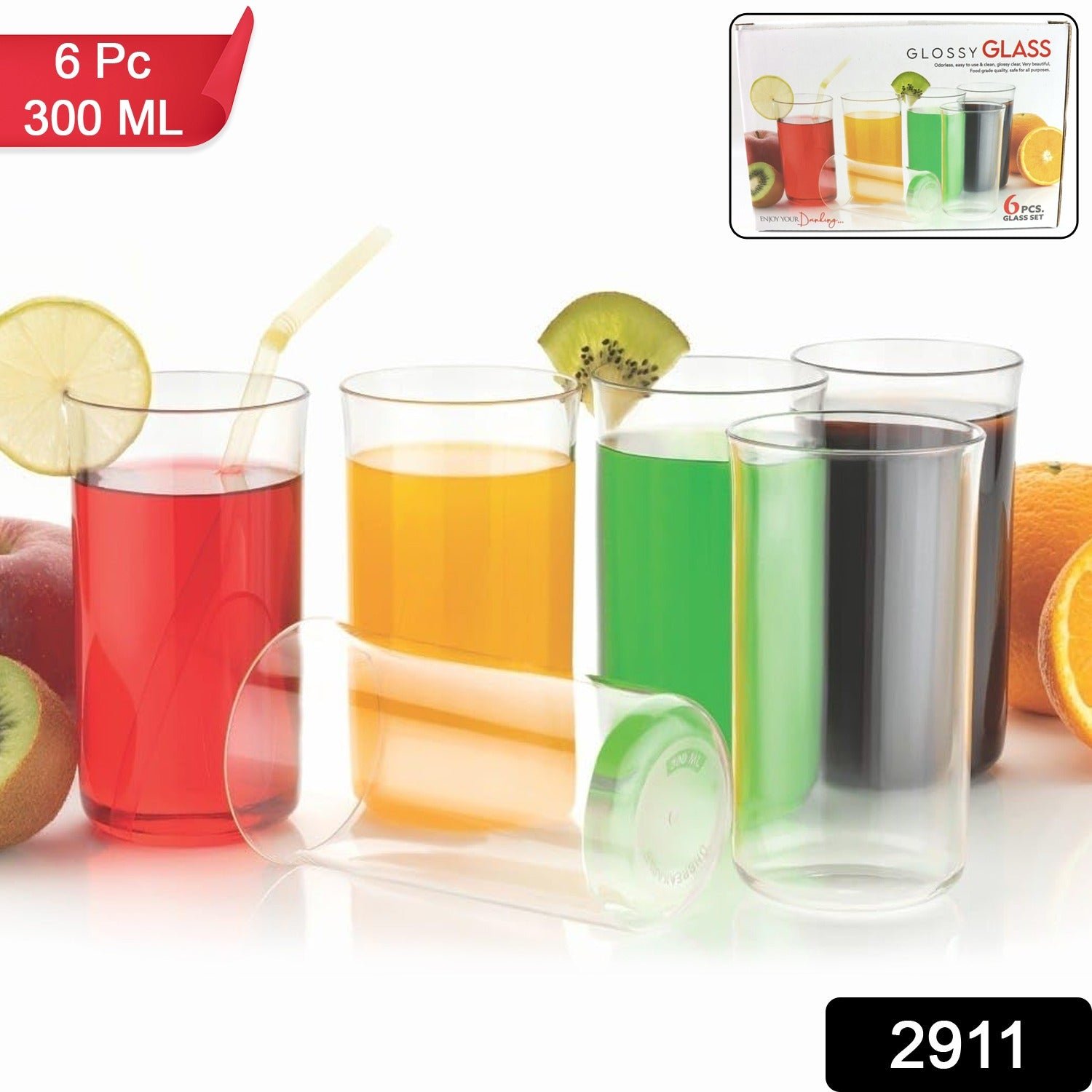 Glossy Plastic Glass Set – Durable 300ml Lightweight Tumblers (6 Pc)
