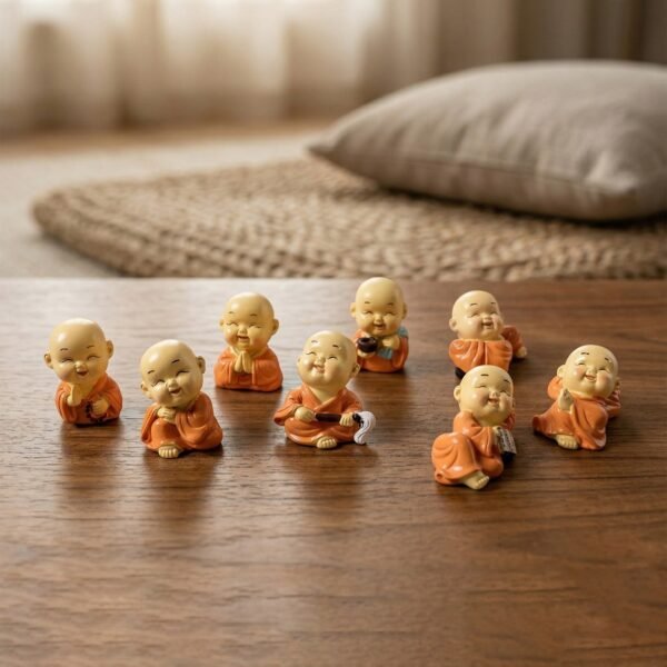 Mini Monk Buddha Idol Set – Serene & Joyful Home Decor