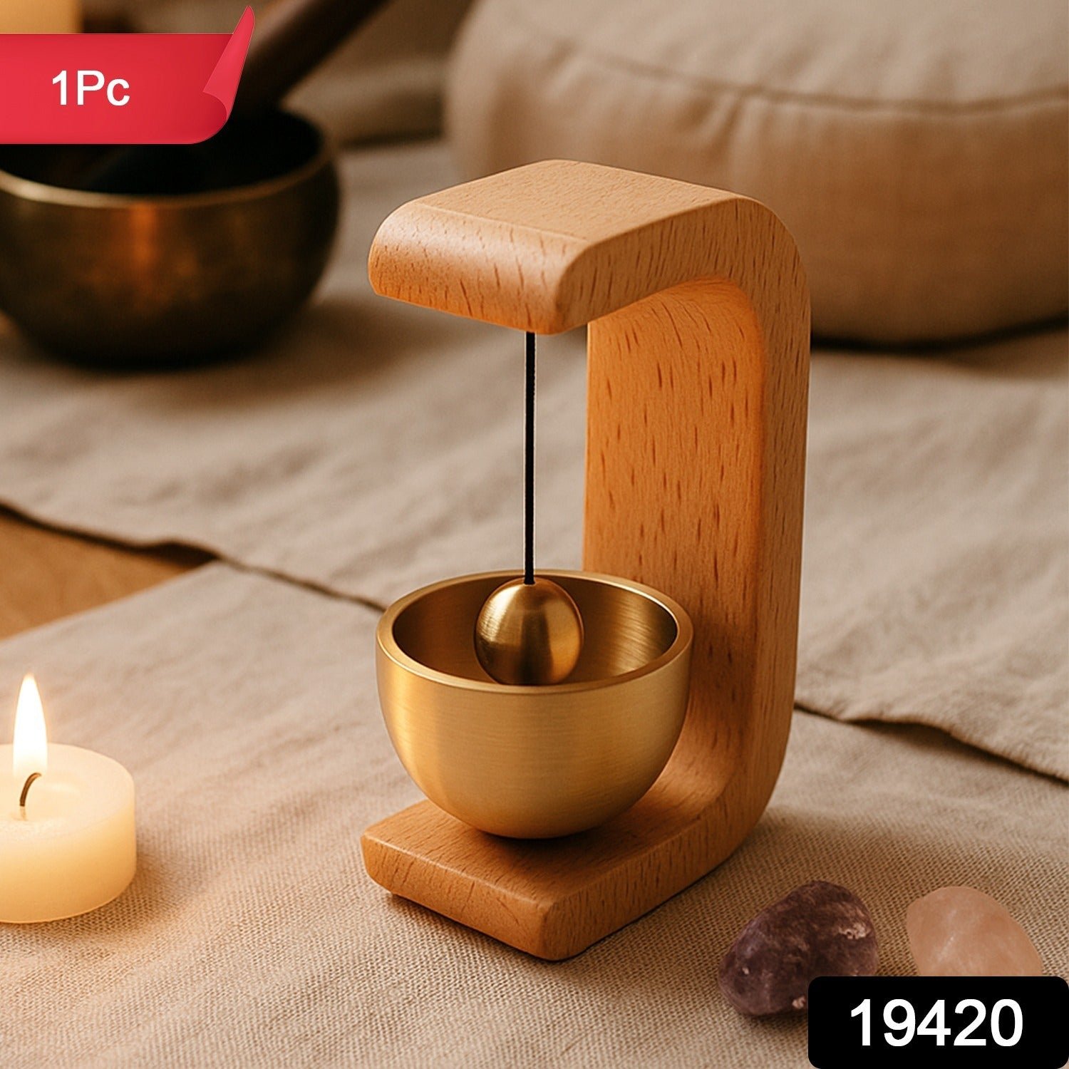 Zen Meditation Bell – Japanese Style Wooden Stand with Brass Chime