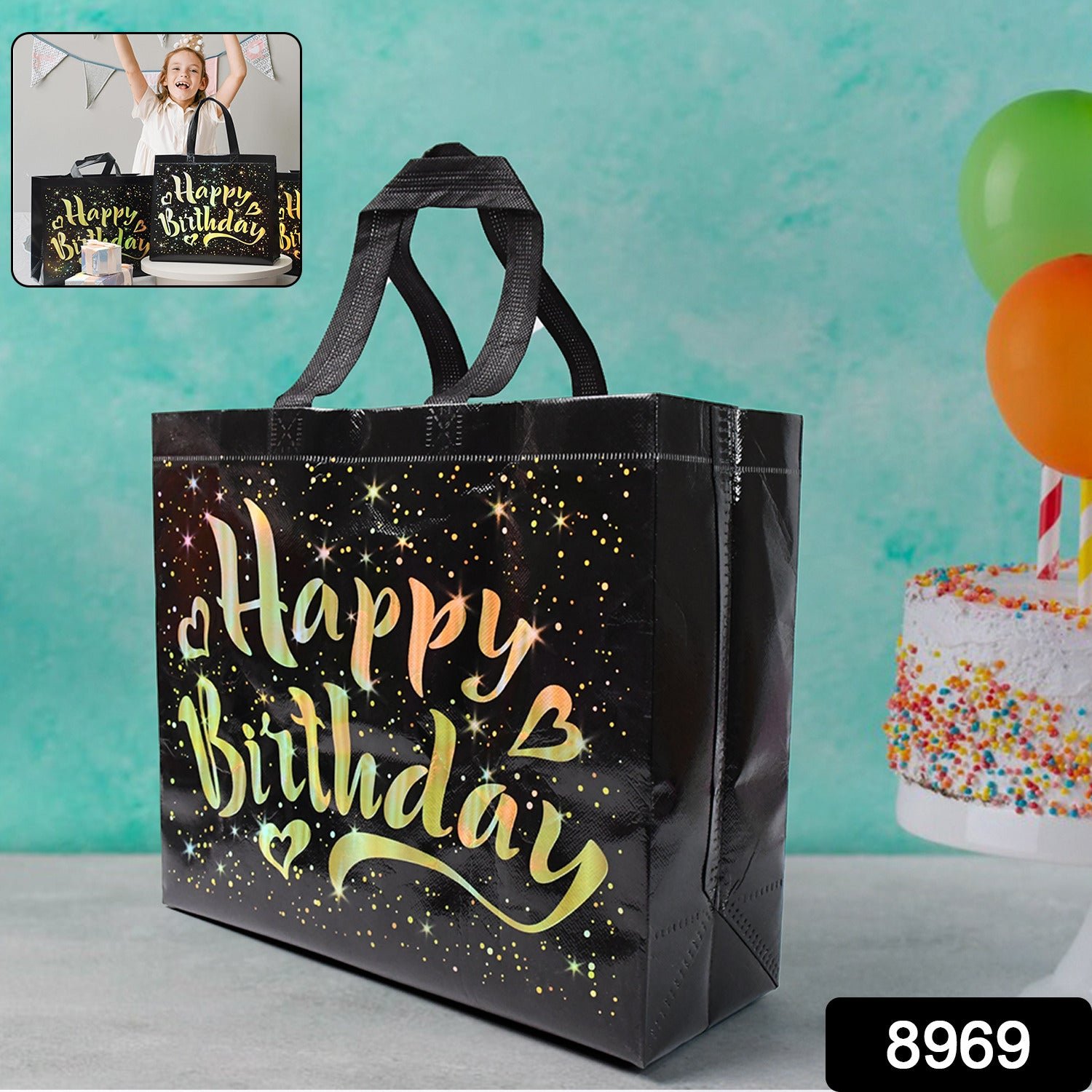dd073b9e-33ae-47c8-9257-605465f3bf54 Birthday Gift Bag with Gold Stars – Reusable Black Tote
