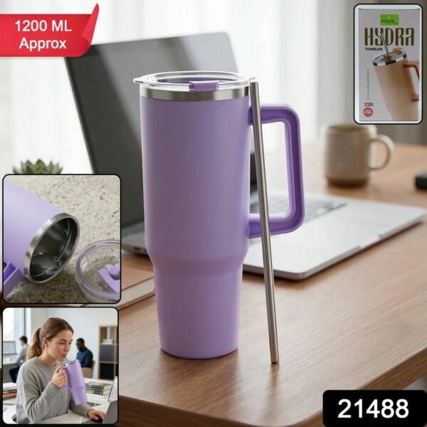 Insulated Tumbler Mug – Large 1200ML Capacity with Handle & Straw