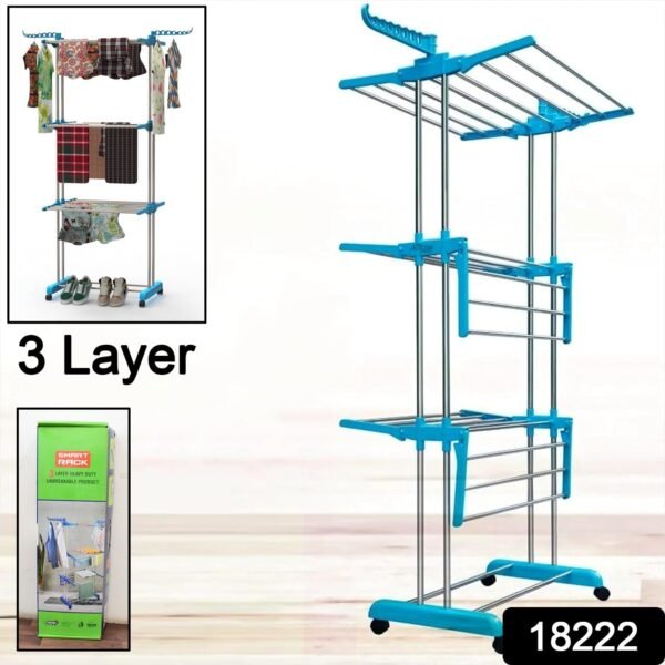 Cloth Drying Stand – 3-Layer Foldable Stainless Steel | FreshAura