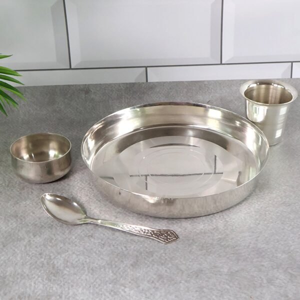 Stainless Steel Pooja Thali Set – Complete 4-Piece Dining Set