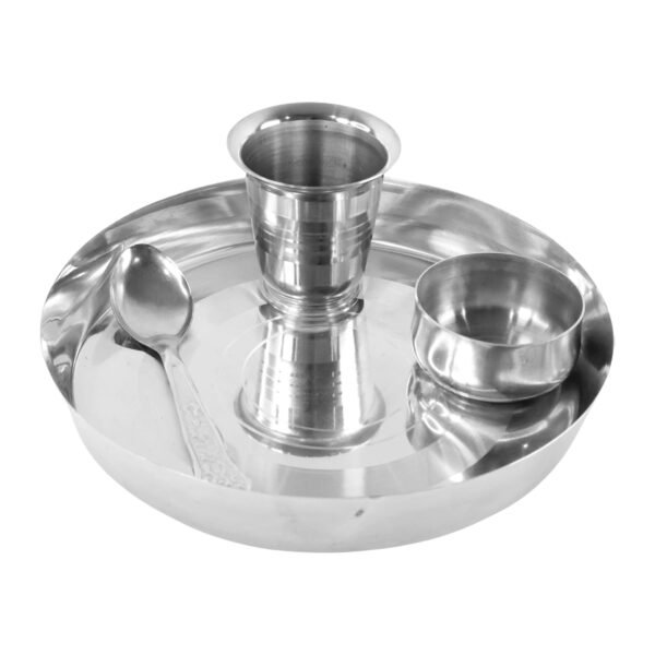 Stainless Steel Pooja Thali Set – Complete 4-Piece Dining Set