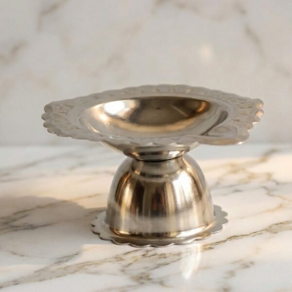 Puja Diya Stand – Stainless Steel Traditional Oil Lamp Holder