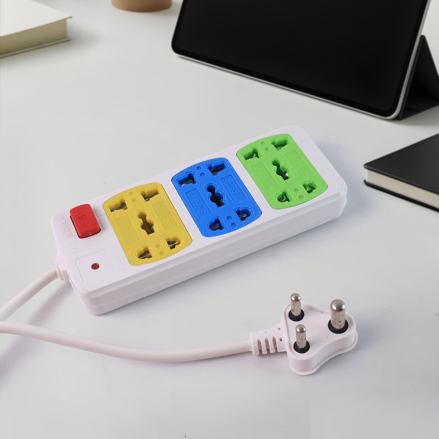 Universal 3-Socket Extension Board – Compact Power Strip with Safety