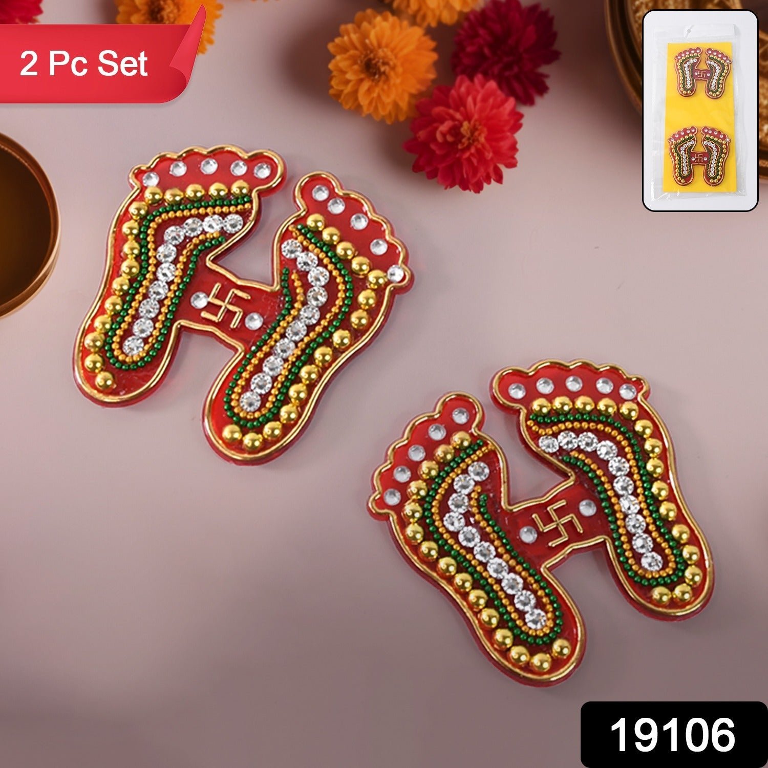 Laxmi Charan Paduka Stickers – Festive Spiritual Home Décor (Pack of 2)