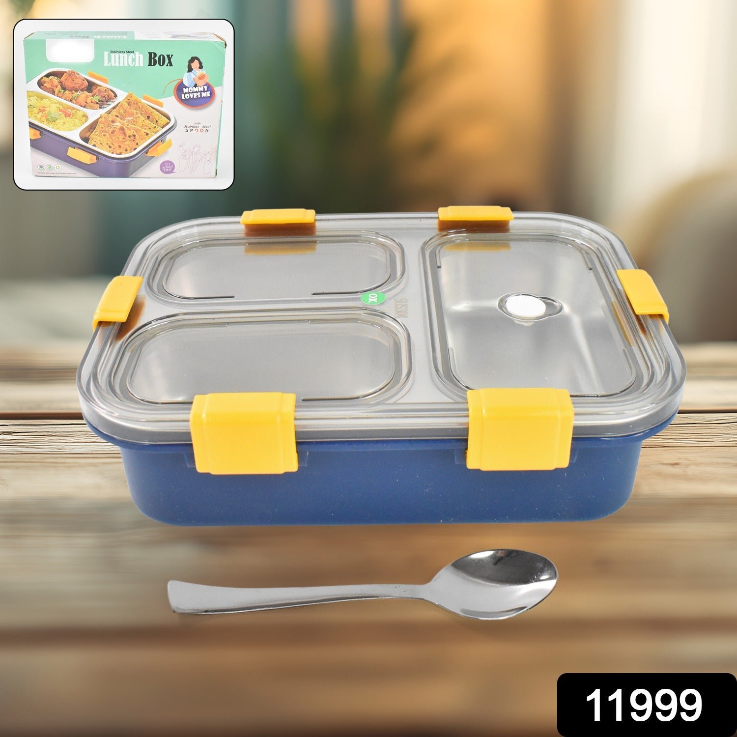 3 Compartment Stainless Steel Lunch Box – Leakproof Kids Tiffin