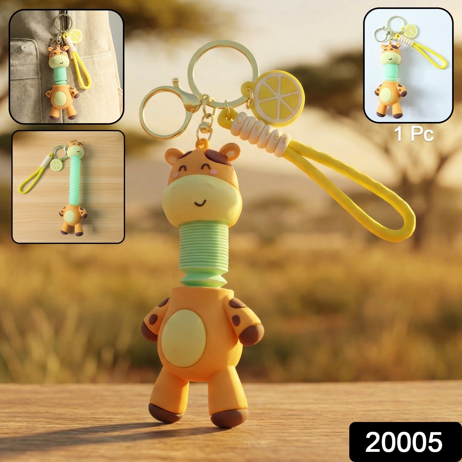 Giraffe Cartoon Keychain – Flexible Neck & Wrist Strap Charm