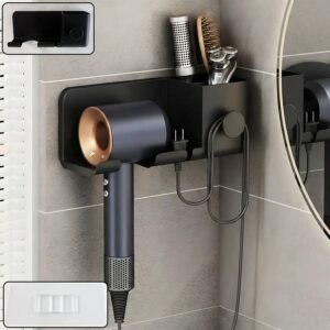 Wall Mounted Hair Dryer Holder – Space-Saving Organizer Shelf & Hook
